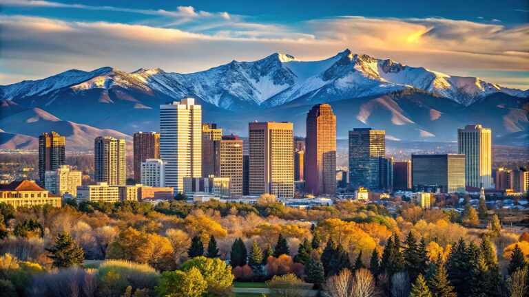 Denver skyline against mountains