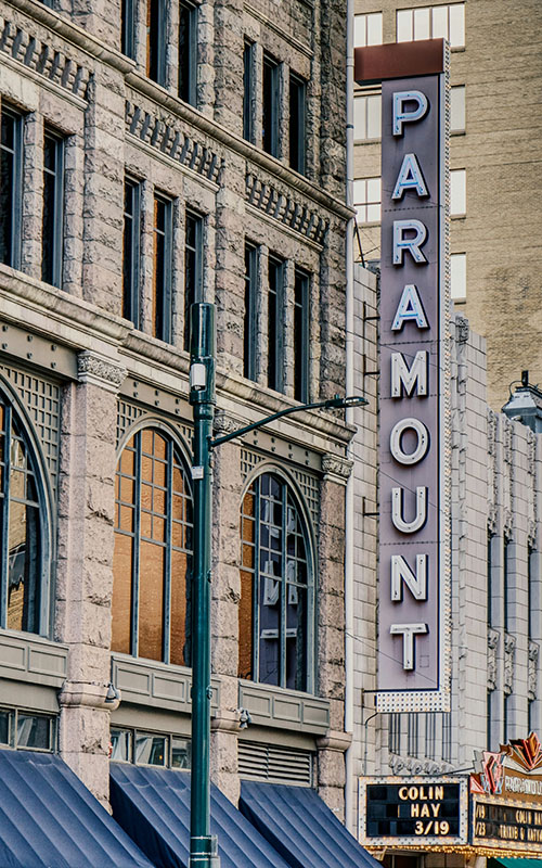 vintage paramount sign in downtown Denver